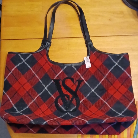 Victoria's Secret Handbags - Victoria's Secret Red and Black Checkered Tote